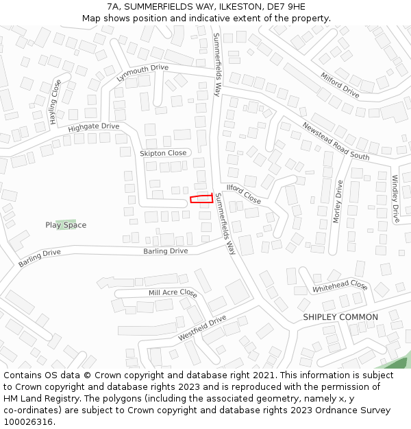 7A, SUMMERFIELDS WAY, ILKESTON, DE7 9HE: Location map and indicative extent of plot