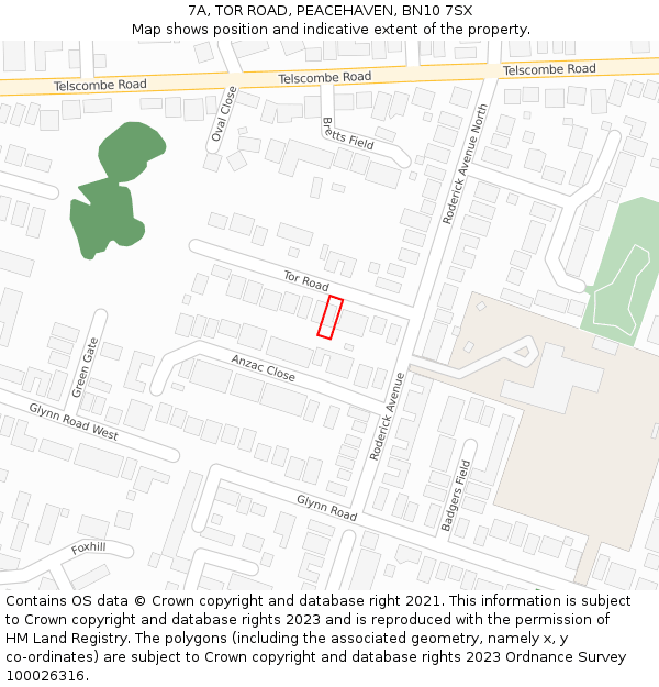 7A, TOR ROAD, PEACEHAVEN, BN10 7SX: Location map and indicative extent of plot