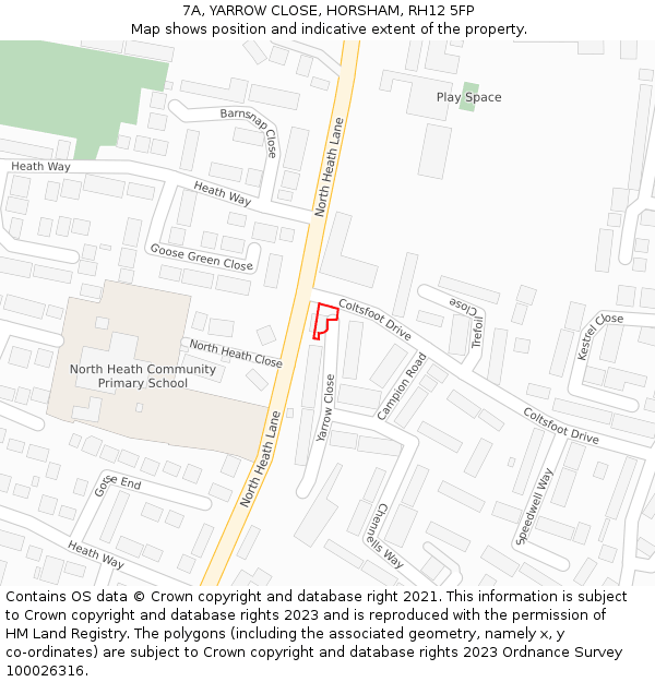7A, YARROW CLOSE, HORSHAM, RH12 5FP: Location map and indicative extent of plot