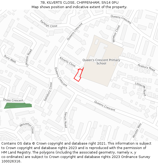 7B, KILVERTS CLOSE, CHIPPENHAM, SN14 0PU: Location map and indicative extent of plot