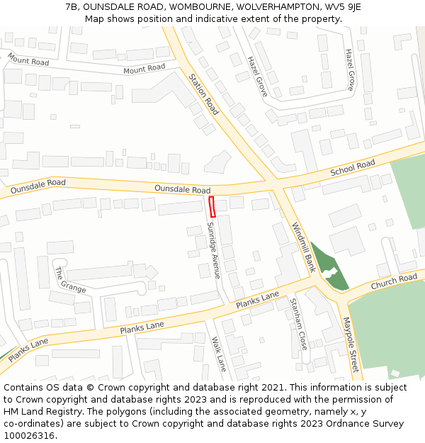 7B, OUNSDALE ROAD, WOMBOURNE, WOLVERHAMPTON, WV5 9JE: Location map and indicative extent of plot