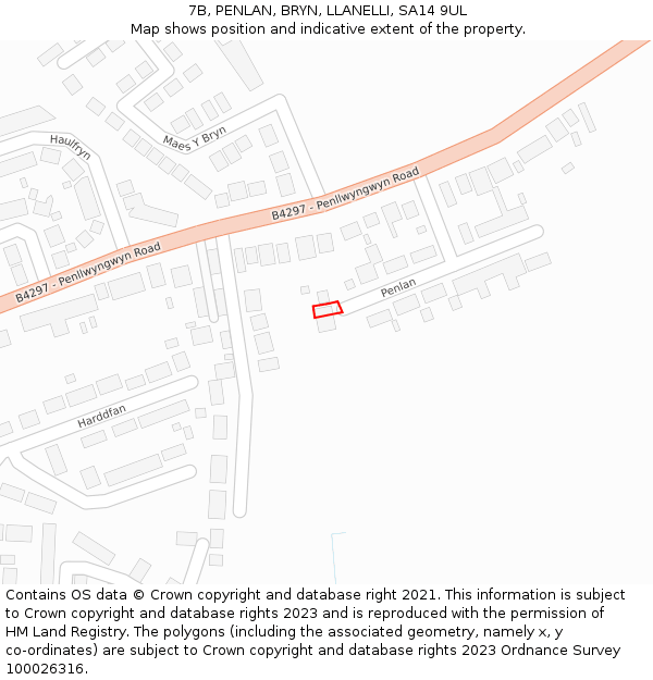 7B, PENLAN, BRYN, LLANELLI, SA14 9UL: Location map and indicative extent of plot