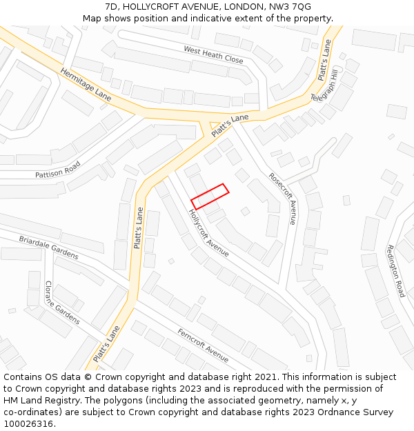 7D, HOLLYCROFT AVENUE, LONDON, NW3 7QG: Location map and indicative extent of plot