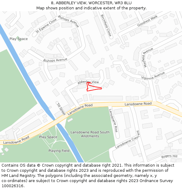 8, ABBERLEY VIEW, WORCESTER, WR3 8LU: Location map and indicative extent of plot