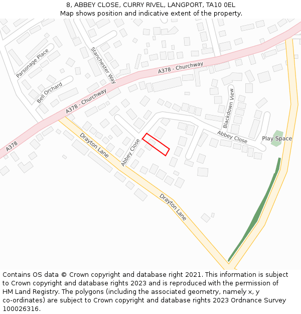 8, ABBEY CLOSE, CURRY RIVEL, LANGPORT, TA10 0EL: Location map and indicative extent of plot