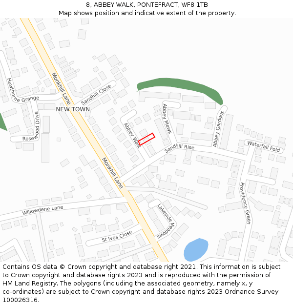 8, ABBEY WALK, PONTEFRACT, WF8 1TB: Location map and indicative extent of plot