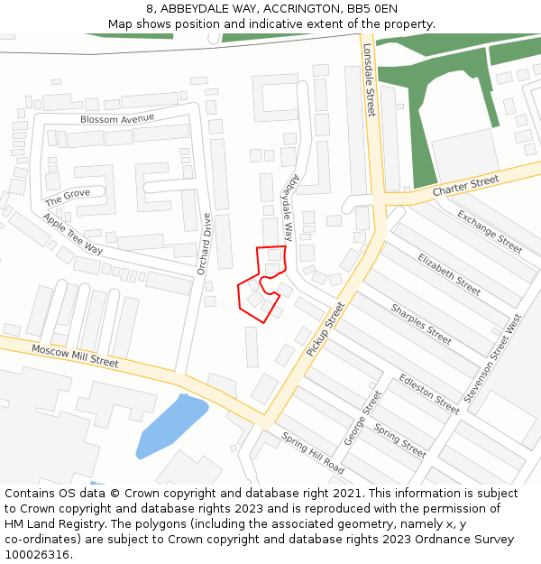 8, ABBEYDALE WAY, ACCRINGTON, BB5 0EN: Location map and indicative extent of plot