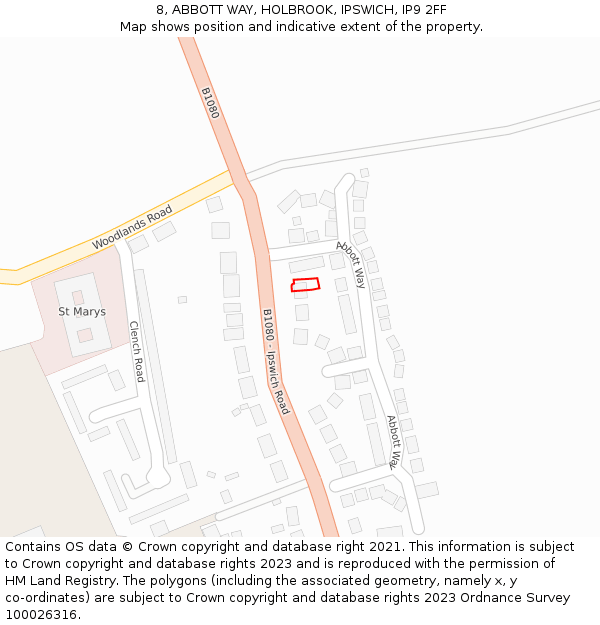 8, ABBOTT WAY, HOLBROOK, IPSWICH, IP9 2FF: Location map and indicative extent of plot