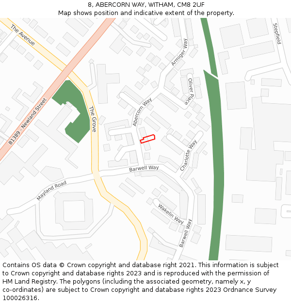 8, ABERCORN WAY, WITHAM, CM8 2UF: Location map and indicative extent of plot