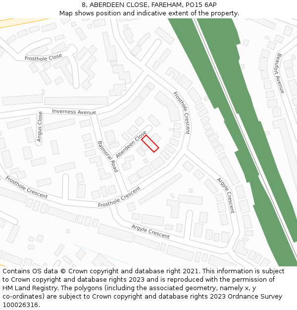 8, ABERDEEN CLOSE, FAREHAM, PO15 6AP: Location map and indicative extent of plot