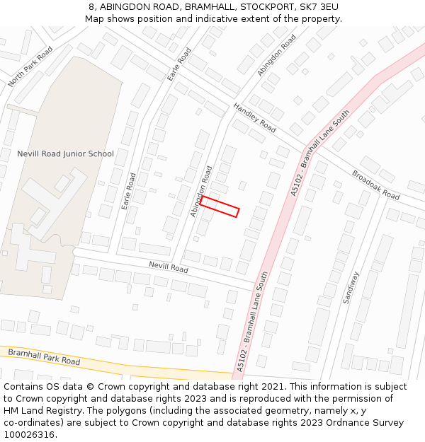 8, ABINGDON ROAD, BRAMHALL, STOCKPORT, SK7 3EU: Location map and indicative extent of plot