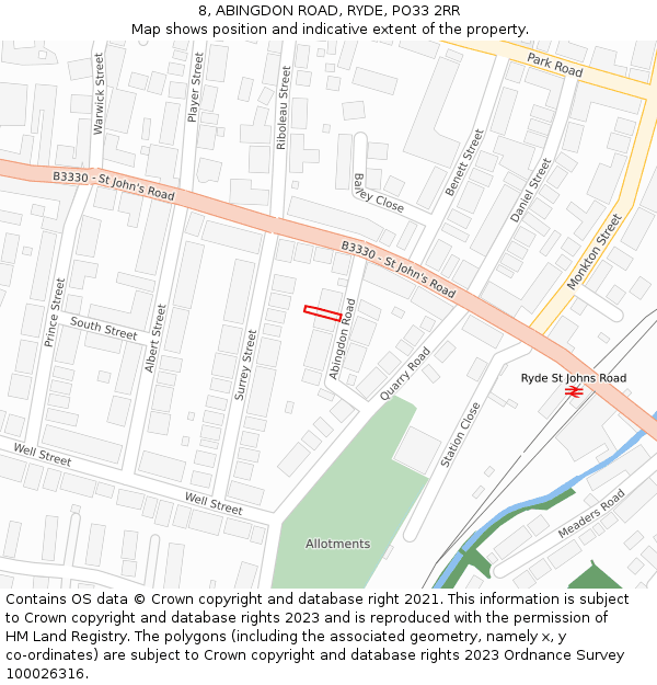 8, ABINGDON ROAD, RYDE, PO33 2RR: Location map and indicative extent of plot