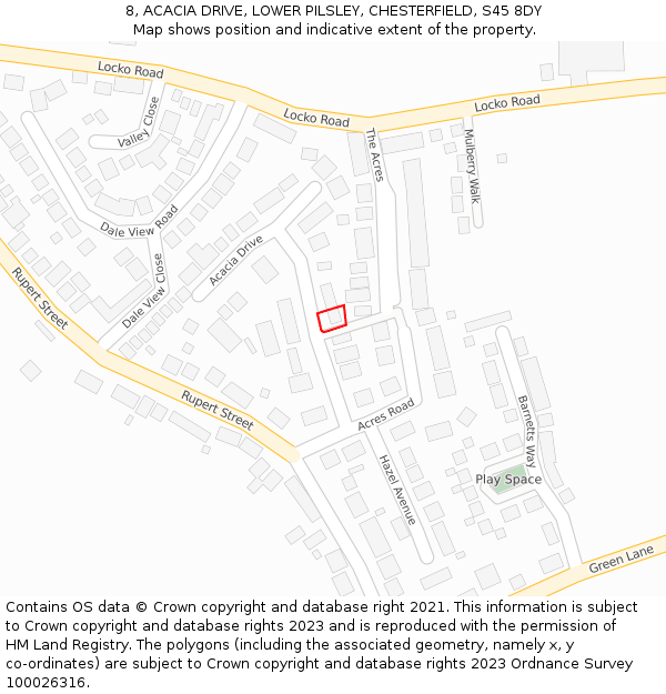 8, ACACIA DRIVE, LOWER PILSLEY, CHESTERFIELD, S45 8DY: Location map and indicative extent of plot