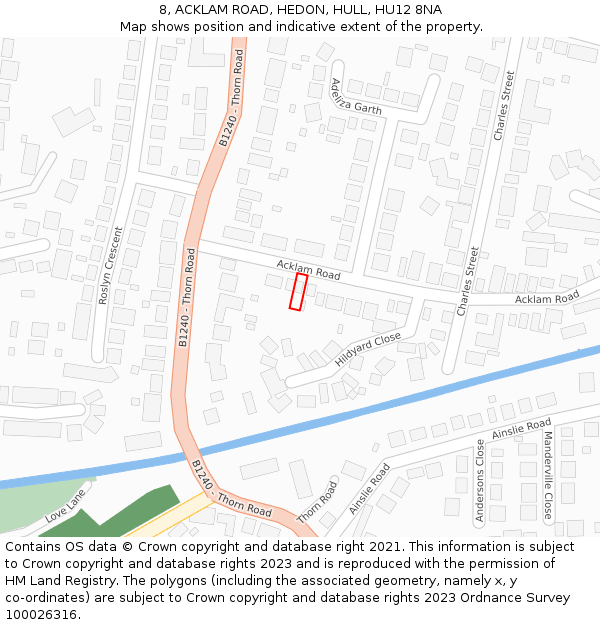 8, ACKLAM ROAD, HEDON, HULL, HU12 8NA: Location map and indicative extent of plot