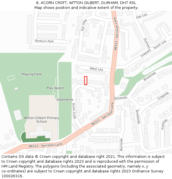 8, ACORN CROFT, WITTON GILBERT, DURHAM, DH7 6SL: Location map and indicative extent of plot