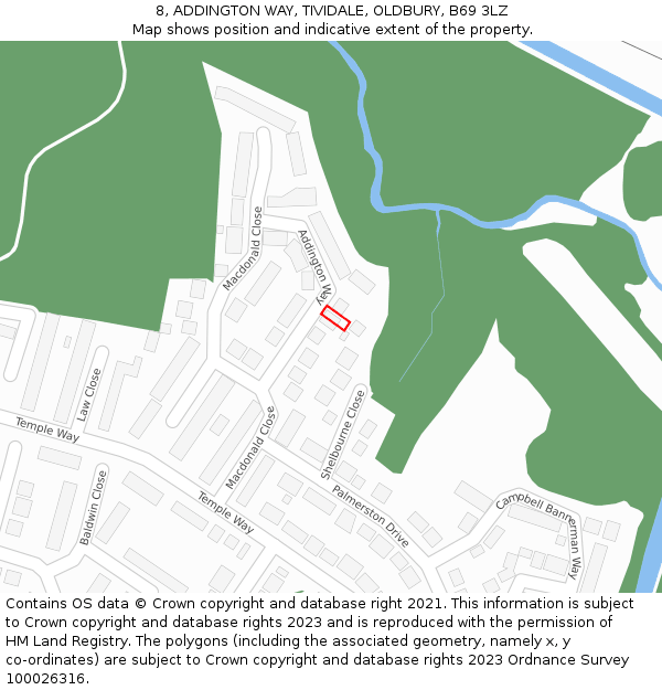 8, ADDINGTON WAY, TIVIDALE, OLDBURY, B69 3LZ: Location map and indicative extent of plot