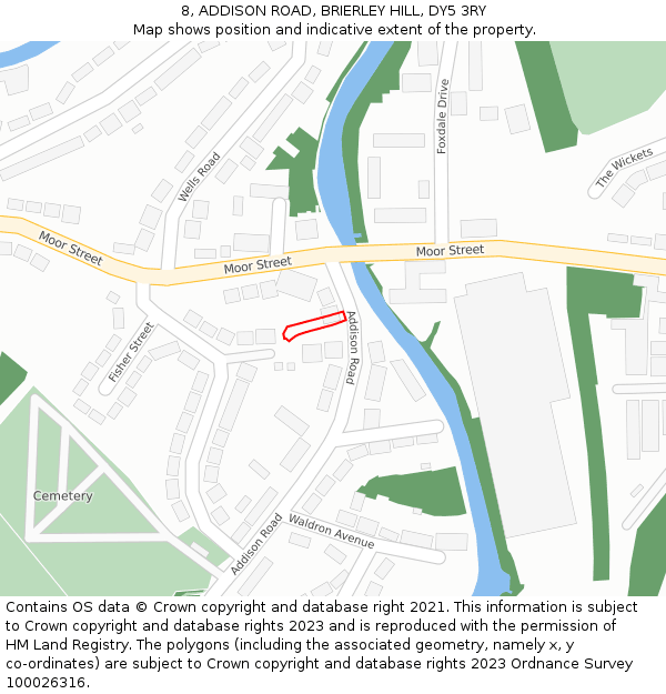 8, ADDISON ROAD, BRIERLEY HILL, DY5 3RY: Location map and indicative extent of plot