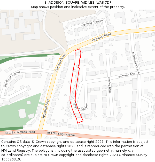8, ADDISON SQUARE, WIDNES, WA8 7DF: Location map and indicative extent of plot