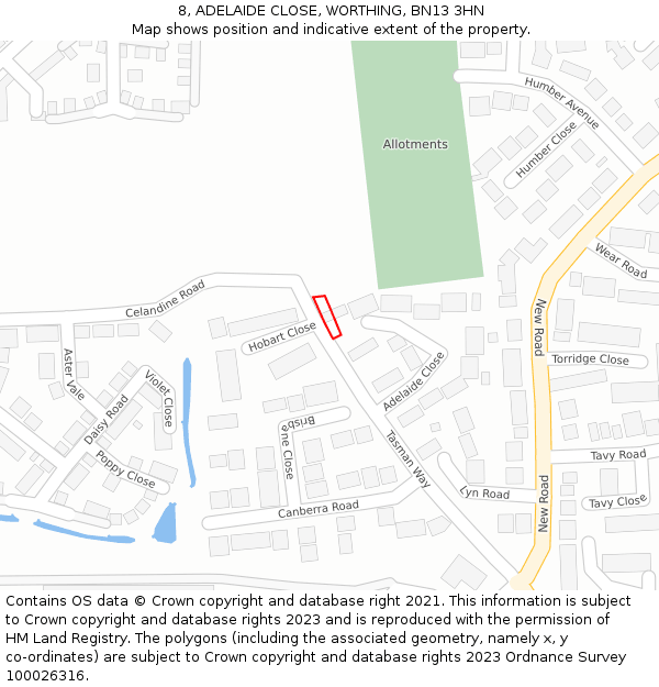 8, ADELAIDE CLOSE, WORTHING, BN13 3HN: Location map and indicative extent of plot