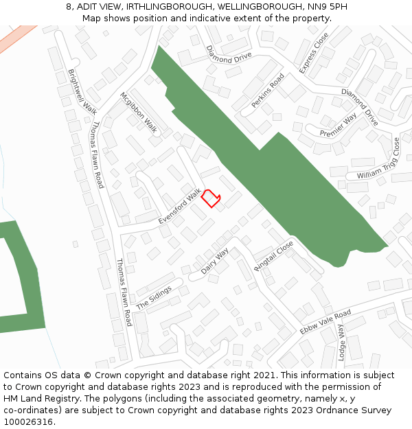 8, ADIT VIEW, IRTHLINGBOROUGH, WELLINGBOROUGH, NN9 5PH: Location map and indicative extent of plot