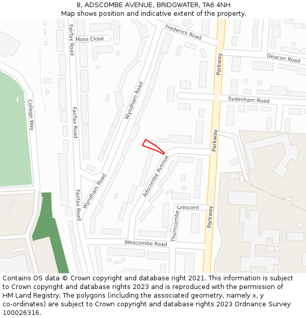 8, ADSCOMBE AVENUE, BRIDGWATER, TA6 4NH: Location map and indicative extent of plot