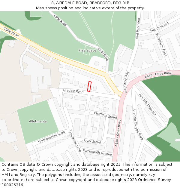 8, AIREDALE ROAD, BRADFORD, BD3 0LR: Location map and indicative extent of plot