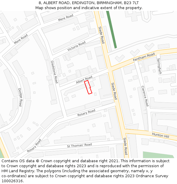 8, ALBERT ROAD, ERDINGTON, BIRMINGHAM, B23 7LT: Location map and indicative extent of plot