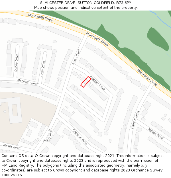 8, ALCESTER DRIVE, SUTTON COLDFIELD, B73 6PY: Location map and indicative extent of plot