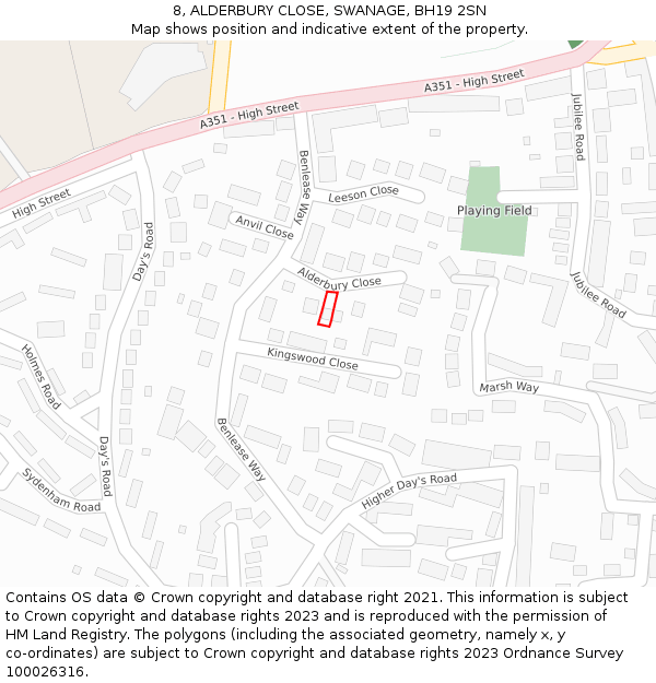 8, ALDERBURY CLOSE, SWANAGE, BH19 2SN: Location map and indicative extent of plot