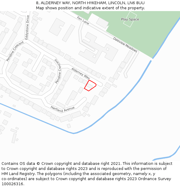 8, ALDERNEY WAY, NORTH HYKEHAM, LINCOLN, LN6 8UU: Location map and indicative extent of plot