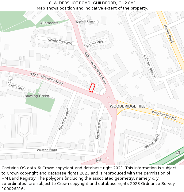 8, ALDERSHOT ROAD, GUILDFORD, GU2 8AF: Location map and indicative extent of plot