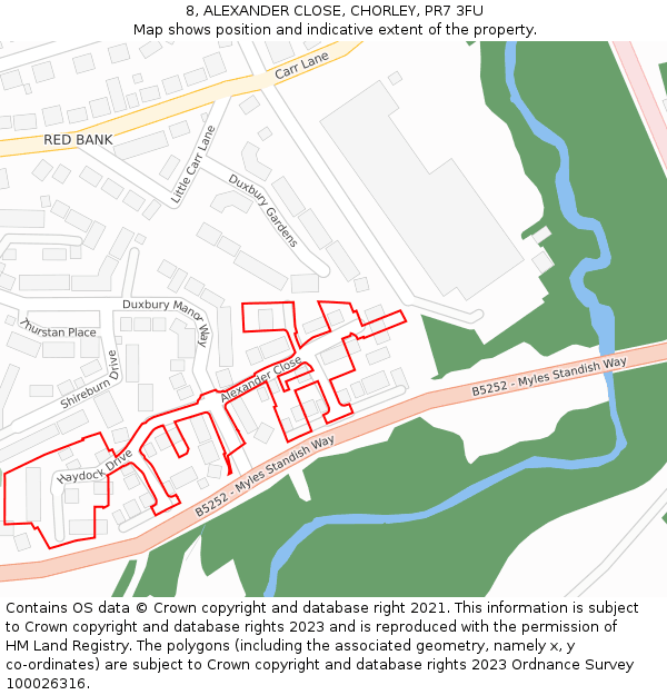 8, ALEXANDER CLOSE, CHORLEY, PR7 3FU: Location map and indicative extent of plot