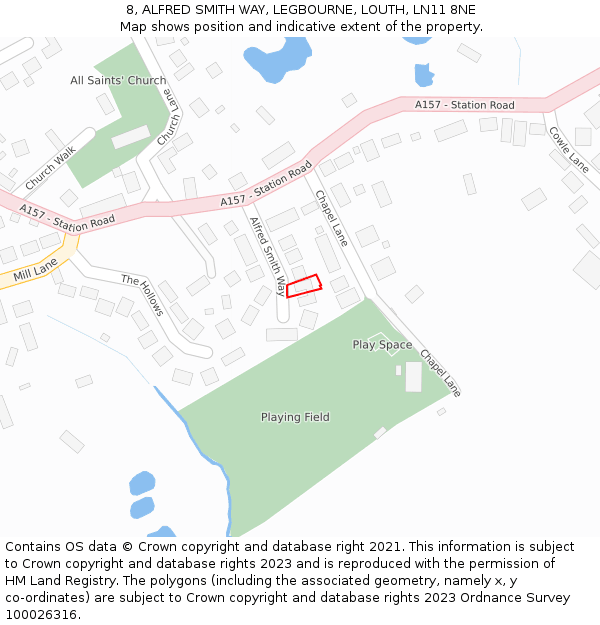 8, ALFRED SMITH WAY, LEGBOURNE, LOUTH, LN11 8NE: Location map and indicative extent of plot