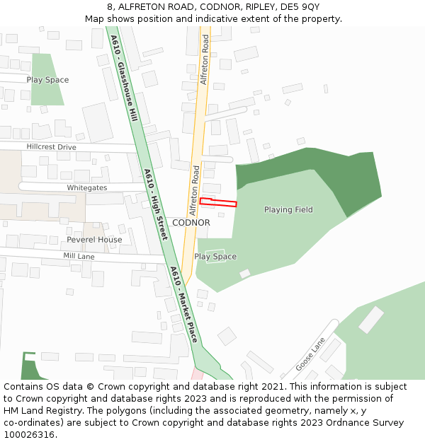 8, ALFRETON ROAD, CODNOR, RIPLEY, DE5 9QY: Location map and indicative extent of plot