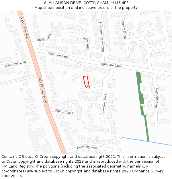 8, ALLANSON DRIVE, COTTINGHAM, HU16 4PF: Location map and indicative extent of plot