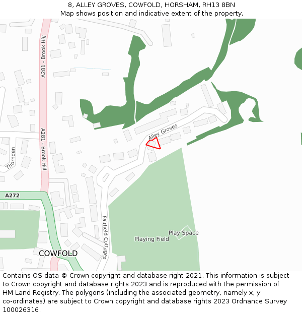 8, ALLEY GROVES, COWFOLD, HORSHAM, RH13 8BN: Location map and indicative extent of plot