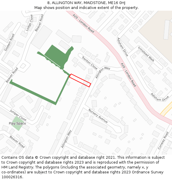 8, ALLINGTON WAY, MAIDSTONE, ME16 0HJ: Location map and indicative extent of plot