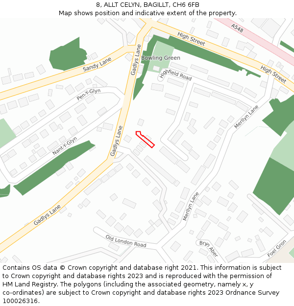 8, ALLT CELYN, BAGILLT, CH6 6FB: Location map and indicative extent of plot