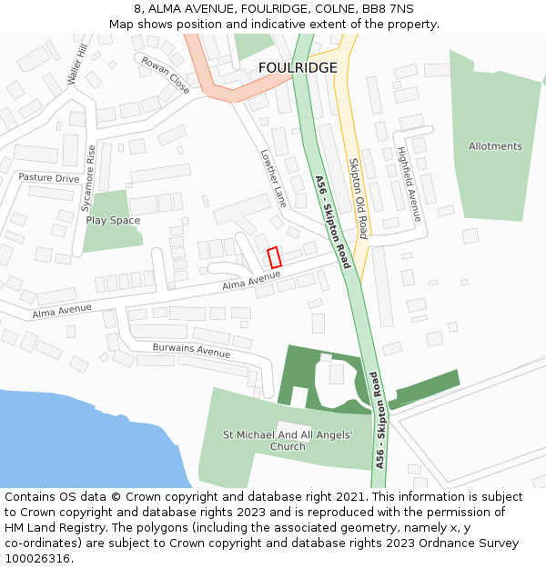 8, ALMA AVENUE, FOULRIDGE, COLNE, BB8 7NS: Location map and indicative extent of plot