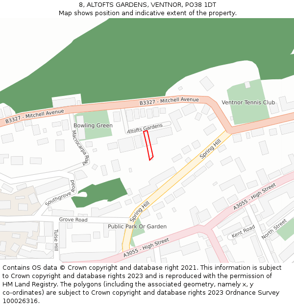 8, ALTOFTS GARDENS, VENTNOR, PO38 1DT: Location map and indicative extent of plot