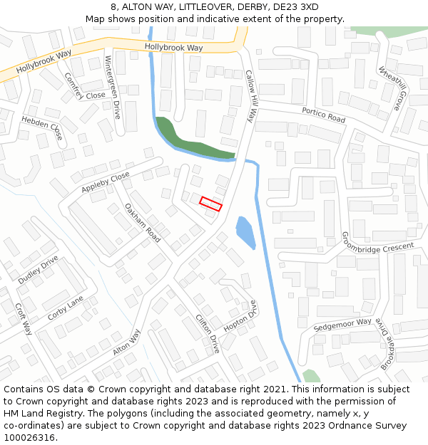 8, ALTON WAY, LITTLEOVER, DERBY, DE23 3XD: Location map and indicative extent of plot