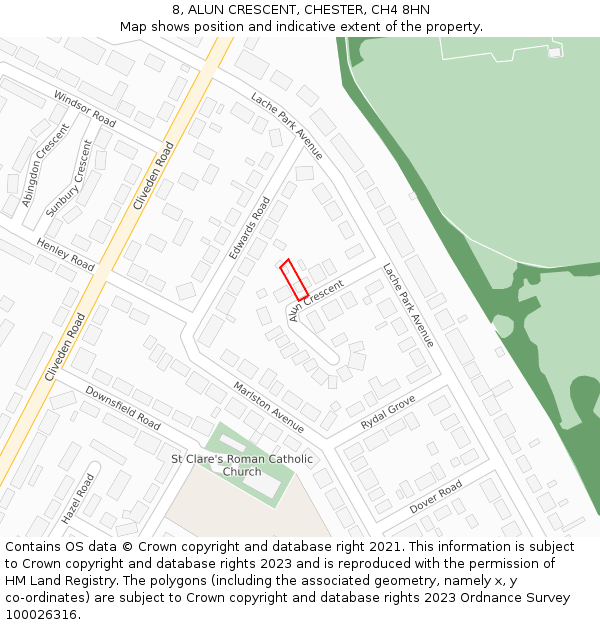 8, ALUN CRESCENT, CHESTER, CH4 8HN: Location map and indicative extent of plot