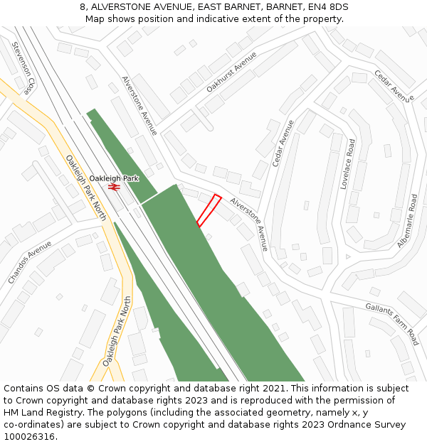 8, ALVERSTONE AVENUE, EAST BARNET, BARNET, EN4 8DS: Location map and indicative extent of plot