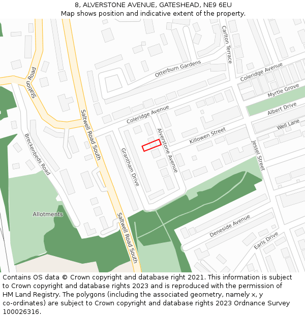 8, ALVERSTONE AVENUE, GATESHEAD, NE9 6EU: Location map and indicative extent of plot