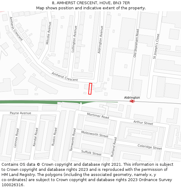 8, AMHERST CRESCENT, HOVE, BN3 7ER: Location map and indicative extent of plot