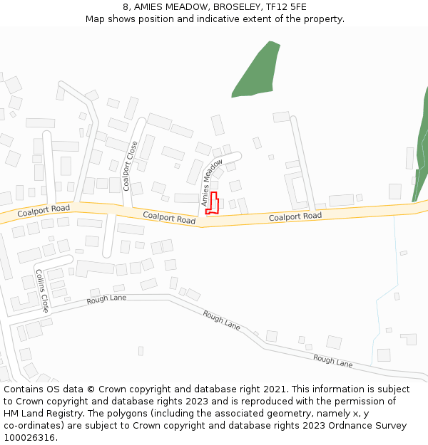 8, AMIES MEADOW, BROSELEY, TF12 5FE: Location map and indicative extent of plot