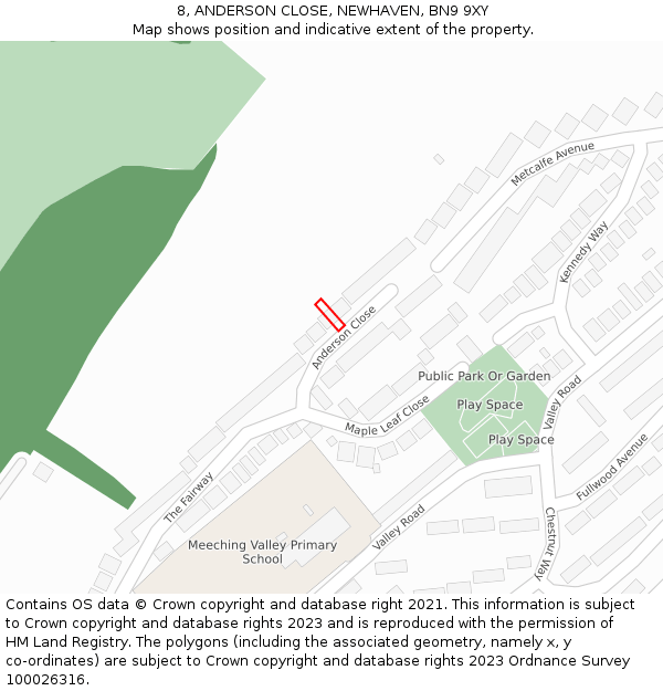 8, ANDERSON CLOSE, NEWHAVEN, BN9 9XY: Location map and indicative extent of plot