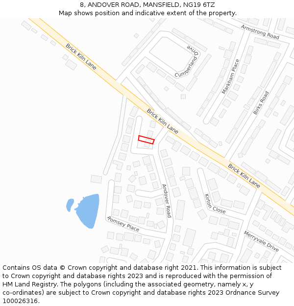 8, ANDOVER ROAD, MANSFIELD, NG19 6TZ: Location map and indicative extent of plot