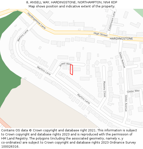 8, ANSELL WAY, HARDINGSTONE, NORTHAMPTON, NN4 6DP: Location map and indicative extent of plot