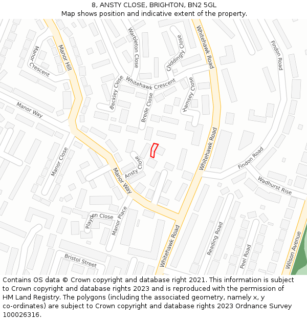 8, ANSTY CLOSE, BRIGHTON, BN2 5GL: Location map and indicative extent of plot